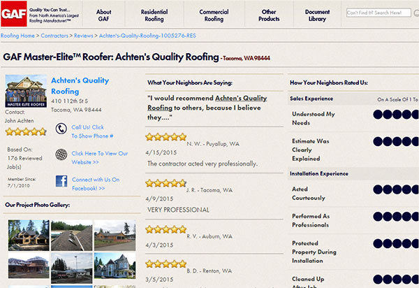 Achtens Roofing GAF Master Elite Profile on GAF